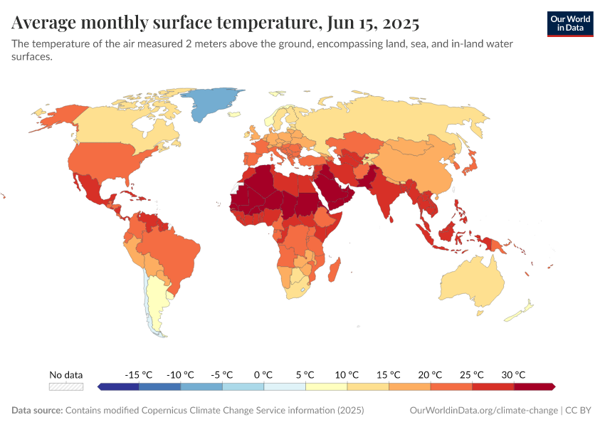 Average monthly surface temperature